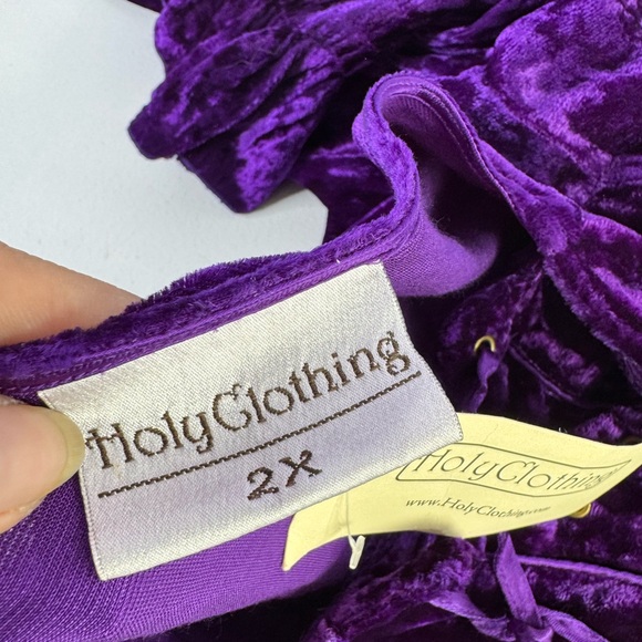 HolyClothing purple crushed velvet hippy dress with a lace-up front size 2 X NWT - Picture 5 of 6